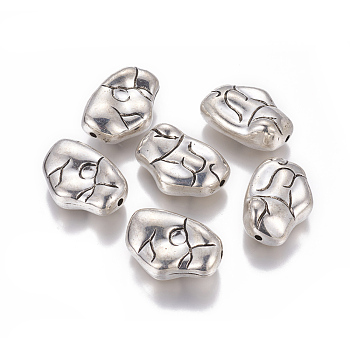 Grooved CCB Plastic Beads, Nuggets, Antique Silver, 30.8~31.5x22x11.5mm, Hole: 2mm