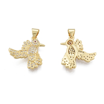 Brass Micro Pave Clear Cubic Zirconia Pendants, Bird, Real 18K Gold Plated, 20x20x7.5mm, Hole: 3.5x4mm