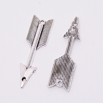 Tibetan Style Alloy Links Connectors, Lead Free & Cadmium Free, Arrow, Antique Silver, 39x11x2mm, Hole: 1.6mm and 1.4mm