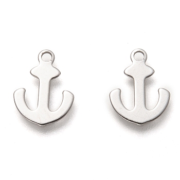 201 Stainless Steel Charms, Laser Cut, Anchor, Stainless Steel Color, 12x9x0.5mm, Hole: 1.4mm