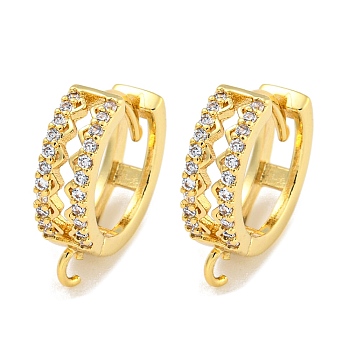 Rack Plating Brass Micro Pave Cubic Zirconia Hoop Earring Findings, Cadmium Free & Lead Free, Long-Lasting Plated, Real 18K Gold Plated, 16x14.5x4.5mm, Hole: 1.2mm