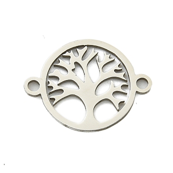 Non-Tarnish 201 Stainless Steel Connector Charms, Tree of Life Links, Stainless Steel Color, 12x16x1mm, Hole: 1.4mm