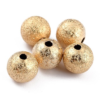 Long-Lasting Plated Brass Beads, Textured Beads, Round, Real 24K Gold Plated, 6mm, Hole: 1.2mm