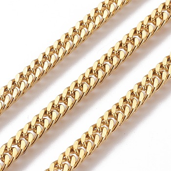 3.28 Feet 304 Stainless Steel Cuban Link Chains, Chunky Curb Chains, Unwelded, Golden, 4.5x1.8mm, Link: 7x4.5x0.8mm