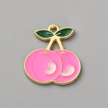Zinc Alloy Pendants, with Enamel, Light Gold, Cherry, 21x17.5x1mm, Hole: 1.4mm