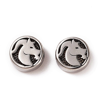 304 Stainless Steel Beads, Flat Round with Twelve Constellations, Antique Silver, Capricorn, 10x4mm, Hole: 1.8mm