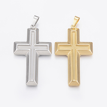 304 Stainless Steel Big Pendants, Cross, Mixed Color, 50x29x4mm, Hole: 4x7mm