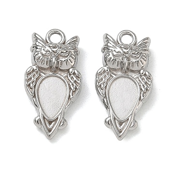 304 Stainless Steel Pendant Cabochon Settings, Owl Charms, Ion Plating(IP), Stainless Steel Color, 22x11x5.5mm, Hole: 2mm