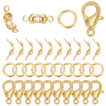 30Pcs Brass Lobster Claw Clasps with 30Pcs Open Jump Rings & 30Pcs Bead Tips, Real 18K Gold Plated, Lobster Claw Clasps: 10x6x2.5mm, Hole: 1mm