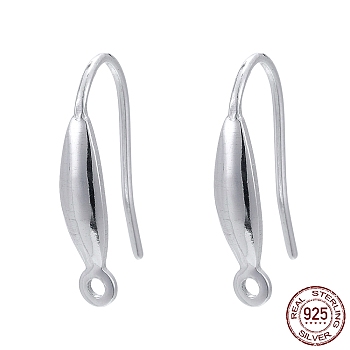 925 Sterling Silver Earring Hooks, Silver, 15.5~16.5x9x3.3mm, Hole: 1.2mm, 20 Gauge, Pin: 0.8mm