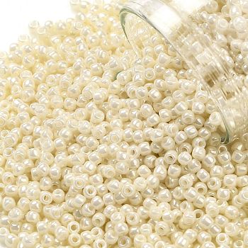 TOHO Round Seed Beads, Japanese Seed Beads, (123L) Opaque Luster White Cream, 11/0, 2.2mm, Hole: 0.8mm, about 1110pcs/bottle, 10g/bottle