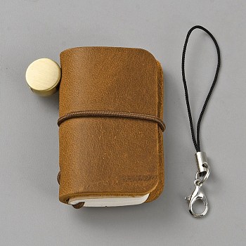 Leather Notebook, Travel Journal, with Lanyard, Rectangle, Camel, 49x43x15mm