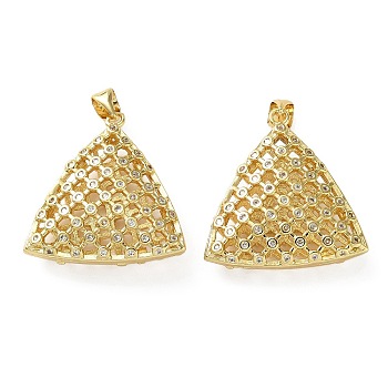 Brass Micro Pave Clear Cubic Zirconia Pendants, Triangle Charms, Real 18K Gold Plated, 24.5x24x8mm, Hole: 3.5x5mm