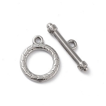 Non-Tarnish 304 Stainless Steel Ring Toggle Clasps, Stainless Steel Color, 17x13.5x2mm, Hole: 1.6mm, Bar: 6x21.5x3.5mm, Hole: 2mm