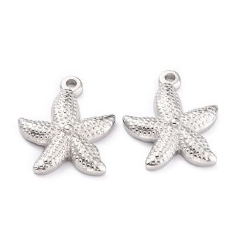 304 Stainless Steel Pendants, Starfish, Stainless Steel Color, 22.5x19.5x4mm, Hole: 1.8mm