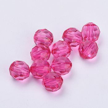 Transparent Acrylic Beads, Faceted, Round, Hot Pink, 6x5.5mm, Hole: 1.3mm, about 4200pcs/500g
