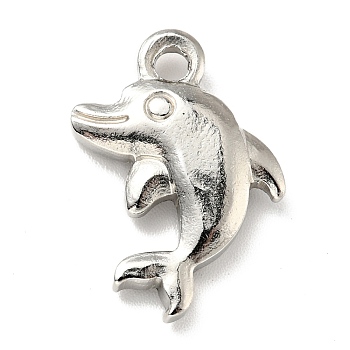 201 Stainless Steel Machine Polishing Pendants, Dolphin, Stainless Steel Color, 21x15x3.8mm, Hole: 2mm