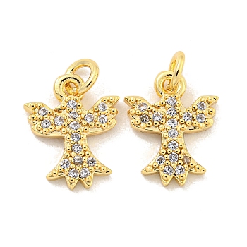 Brass Micro Pave Clear Cubic Zirconia Charms, Eagle, Golden, 12.5x10x2mm, Hole: 2.5mm