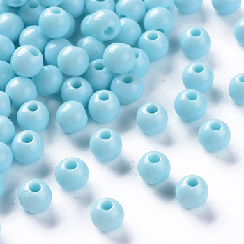 Opaque Acrylic Beads, Round, Sky Blue, 6x5mm, Hole: 1.8mm, about 4400pcs/500g