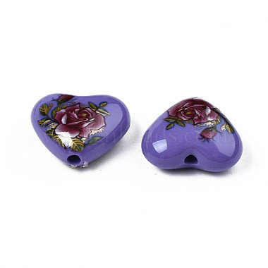 Flower Printed Opaque Acrylic Heart Beads(SACR-S305-28-M03)-3