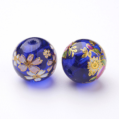 Flower Picture Transparent Glass Round Beads(GFB-R004-14mm-M17)-2