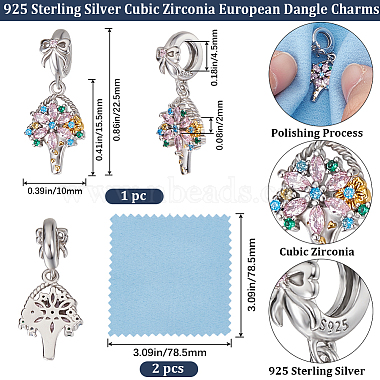 1pc 925 breloques européennes en argent sterling pavé de zircones cubiques(STER-BBC0005-74)-2