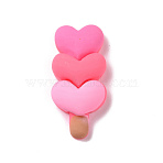Cute Opaque Resin Decoden Cabochons, Ice Cream with Heart, Imitation Food, Hot Pink, 32x15x8mm(RESI-L037-09B)