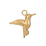 304 Stainless Steel Pendants, Hummingbird Charms, Ion Plating(IP), Real 14K Gold Plated, 14x15mm, Hole: 1.5mm(STAS-OY015-84G)