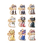 Alloy Enamel Pendants, Cadmium Free & Lead Free, Light Gold, Cat Charm, Mixed Color, 21x14x1.5mm, Hole: 2mm(ENAM-T011-139)