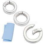 925 Sterling Silver Spring Gate Rings, with Double Sided Suede Fabric Silver Polishing Cloth, Silver, 9 Gauge, 12x3mm, Hole: 8mm(STER-BBC0009-23)