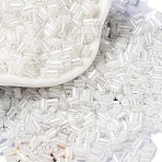 Glass Round Bugle Beads, Inside Colours, Tube, White, 3.5~3.8x2~2.5mm, Hole: 1.2mm(X-SEED-Z002-A-D01)