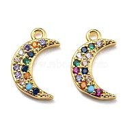 Brass Cubic Zirconia Charms, with Enamel, Moon, Colorful, Golden, 13.5x8x2mm, Hole: 1mm(KK-O119-08G)
