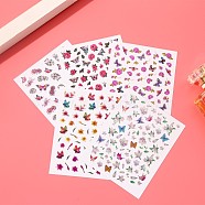 Embroidery Style Nail Decals Stickers, Rose Flower Butterfly Self-adhesive Nail Art Supplies, for Women Girls Manicure Nail Art Decoration, Mixed Color, 10.3x8cm(MRMJ-R112-Z-DM4)