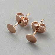 304 Stainless Steel Stud Earring Findings, Flat Round Earring Settings, Rose Gold, 12mm, Pin: 0.8mm, Tray: 5mm(STAS-TAC0020-01)