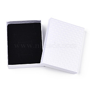 Rhombus Textured Cardboard Jewelry Boxes, with Black Sponge, for Jewelry Gift Packaging, Rectangle, White, 9x7x2.6cm; Inside: 8.3×6.4cm.(CBOX-T006-01L)
