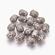 Tibetan Style Alloy Beads, Cadmium Free & Nickel Free & Lead Free, Buddha Head, Gunmetal, 11x9x8mm, Hole:1.5mm(TIBEB-60542-B-FF)