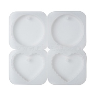 Pendant Silicone Molds, Resin Casting Molds, For UV Resin, Epoxy Resin Jewelry Making, Flat Round and Heart, White, 152x160x11mm, Hole: 5.8mm, Flat Round Inner: 6.3cm, Heart Inner: 5.5x6.2cm(DIY-K013-02)