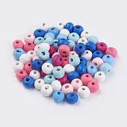 Natural Wood Beads, Dyed, Round, Mixed Color, 7x5mm, Hole: 2mm, about 7140pcs/500g(WOOD-Q030-45)
