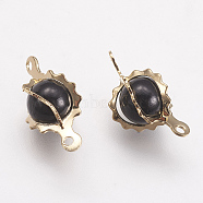 Brass Links connectors, with Acrylic Pearl Beads, Round, Black, Real 18K Gold Plated, 15x7.5mm, Hole: 1mm(KK-F731-50G)