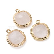 Natural Quartz Crystal Pendants, Rock Crystal Pendants, Faceted Square Charms, with Golden Plated Brass Edge Loops, 16x14x5mm, Hole: 2mm(G-G012-09A-09)
