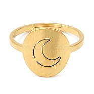 304 Stainless Steel Adjustable Rings, Flat Round with Moon, Golden, US Size 6 1/4(16.7mm)(RJEW-K245-50G)