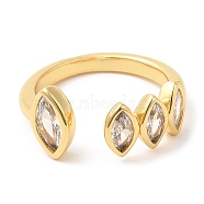 Rack Plating Brass Pave Clear Cubic Zirconia Open Cuff Rings, for Women, Horse Eye, Lead Free & Cadmium Free, Long-Lasting Plated, Real 18K Gold Plated, 2.5~10mm, Inner Diameter: 16.8mm(RJEW-Q770-31G)