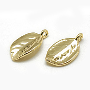 Brass Charms, Leaf, Real 18K Gold Plated, 15x8x2mm, Hole: 1mm(KK-T032-103G)