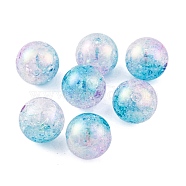 UV Plating Rainbow Iridescent Two Tone Acrylic Beads, Crackle Style, Round, Deep Sky Blue, 15.5mm, Hole: 2.7mm(PACR-C009-04D)