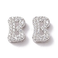 925 Sterling Silver Micro Pave Cubic Zirconia Beads, Real Platinum Plated, Letter B, 9x6.5x3.5mm, Hole: 2.5x1.5mm(STER-Z005-15P-B)