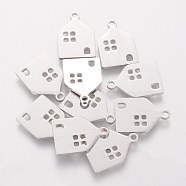 201 Stainless Steel Pendants, House, Stainless Steel Color, 16x11x1mm, Hole: 1.5mm(STAS-Q201-T480)