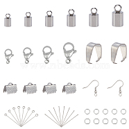 Unicraftale DIY 304 Stainless Steel Finding Kits, Including Cord Ends & Lobster Claw Clasps & Open Jump Rings & Eye Pin & Flat Head Pins & Ribbon Crimp Ends & Earring Hooks, Stainless Steel Color, 9x5mm, Hole: 2mm, Inner Diameter: 4mm, 194pcs/box(DIY-UN0002-03P)