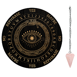 AHADERMAKER DIY Dowsing Divination Makign Kit, Including PVC Plastic Pendulum Board, 304 Stainless Steel Cable Chain Necklaces, Cone/Spike/Pendulum Natural Rose Quartz Stone Pendants, Eye Pattern, 200x4mm(DIY-GA0004-90A)