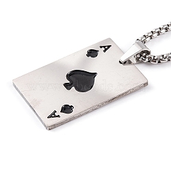 Poker 201 Stainless Steel Pendant Necklaces, with Enamel, Box Chains, Black, 23.54 inch(59.8cm)(NJEW-F320-03P-02)