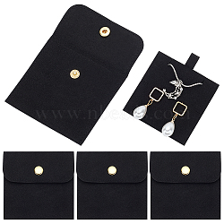 WADORN 4 Sets Square Microfiber Packing Button Bags, Jewelry Envelope Pouches with Jewelry Insert, for Earrings, Bracelets, Pendant, Black, 6.1~7.9x6.1~8x0.4~0.75cm, 2pcs/set(ABAG-WR0001-09C)